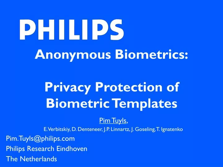anonymous biometrics privacy protection of biometric templates