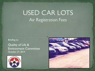 USED CAR LOTS Air Registration Fees