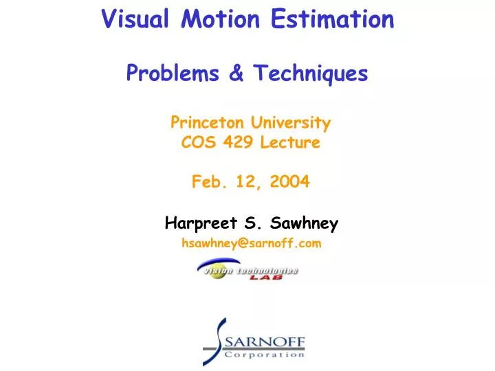 visual motion estimation problems techniques