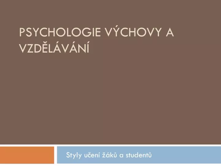 psychologie v chovy a vzd l v n