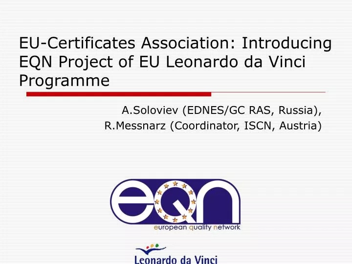 eu certificates association introducing eqn project of eu leonardo da vinci programme