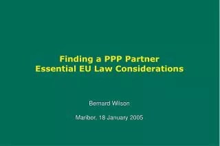 Finding a PPP Partner Essential EU Law Considerations