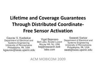 Lifetime and Coverage Guarantees Through Distributed Coordinate-Free Sensor Activation