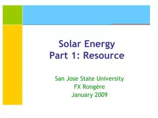 Solar Energy Part 1: Resource