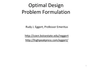 Optimal Design Problem Formulation