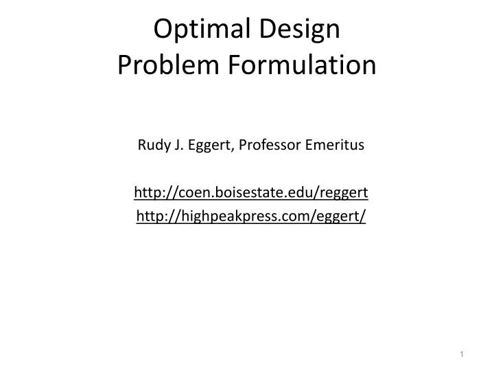 optimal design problem formulation