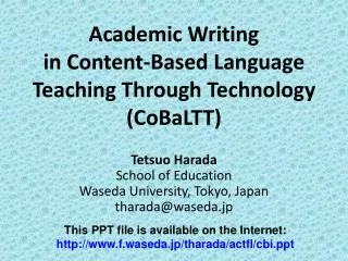 Academic Writing in Content-Based Language Teaching Through Technology (CoBaLTT)
