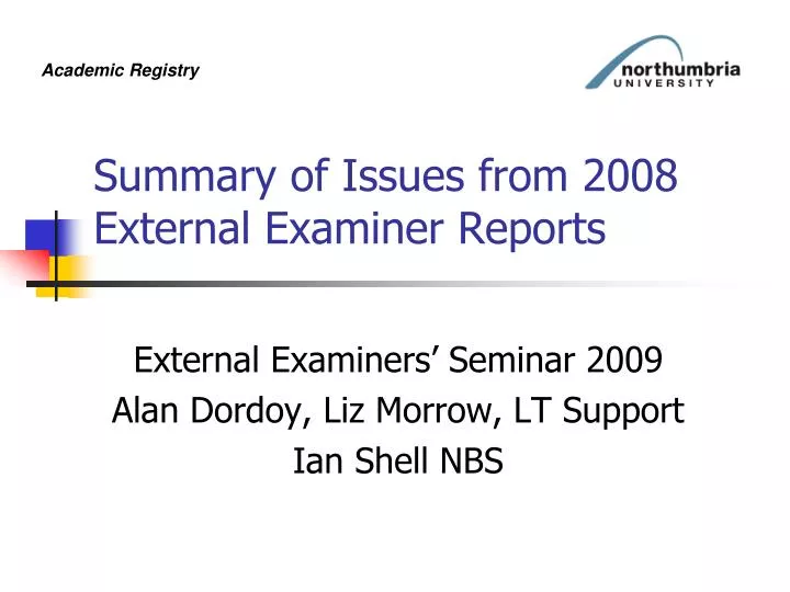 summary of issues from 2008 external examiner reports