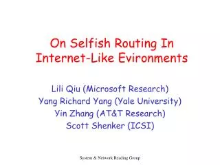 On Selfish Routing In Internet-Like Evironments