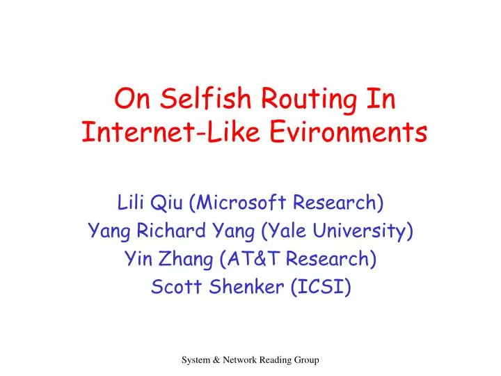 on selfish routing in internet like evironments