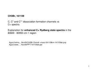 CH3Br, 161109 C, C* and C** dissociation formation channels vs C+ spectra