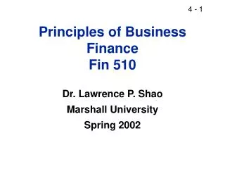 Principles of Business Finance Fin 510