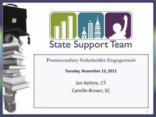 Postsecondary Stakeholder Engagement Tuesday, November 15, 2011 Jan Keihne , CT Camille Brown, SC