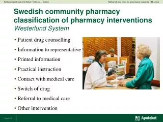 Swedish community pharmacy classification of pharmacy interventions Westerlund System