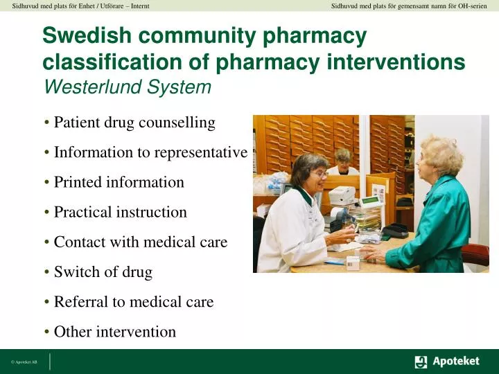 swedish community pharmacy classification of pharmacy interventions westerlund system