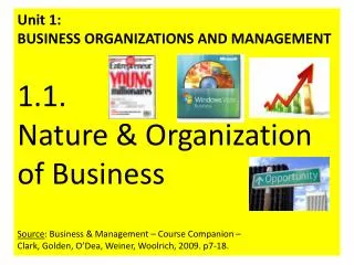 Unit 1: BUSINESS ORGANIZATIONS AND MANAGEMENT 1.1. Nature &amp; Organization of Business