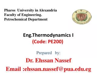 Eng.Thermodynamics I (Code: PE200)