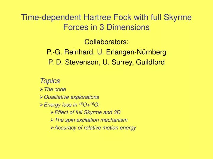 time dependent hartree fock with full skyrme forces in 3 dimensions
