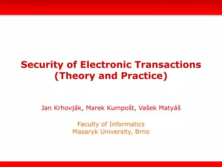 security of electronic transactions theory and practice