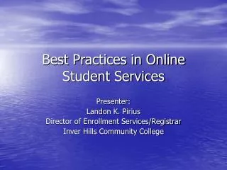 Best Practices in Online Student Services