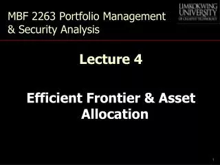 MBF 2263 Portfolio Management &amp; Security Analysis