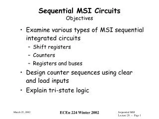 Sequential MSI Circuits Objectives