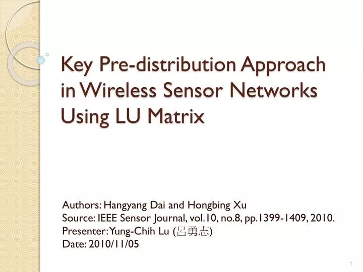 key pre distribution approach in wireless sensor networks using lu matrix