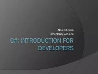C#: Introduction for Developers