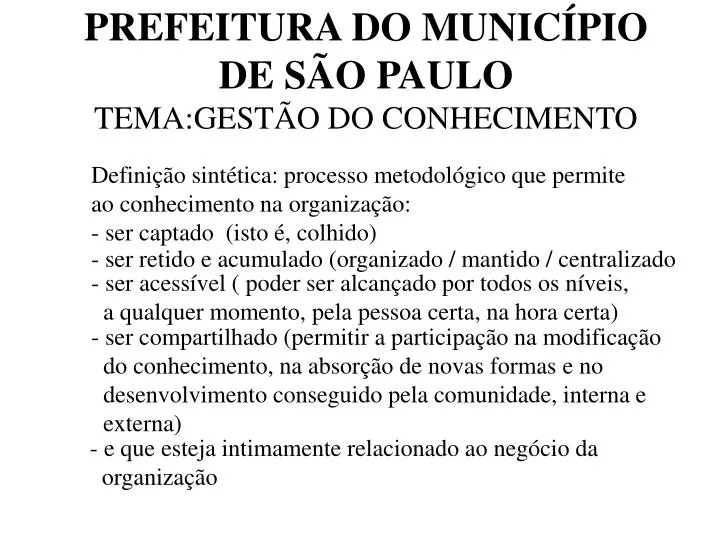 prefeitura do munic pio de s o paulo tema gest o do conhecimento