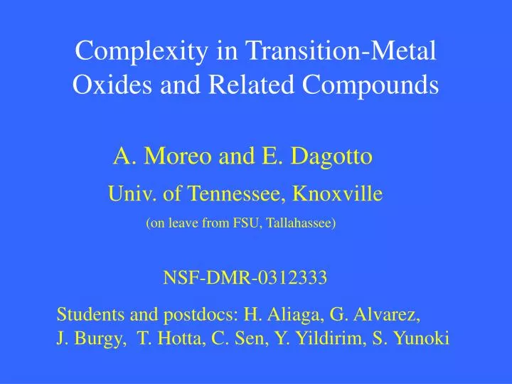 complexity in transition metal oxides and related compounds