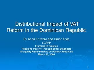 Distributional Impact of VAT Reform in the Dominican Republic