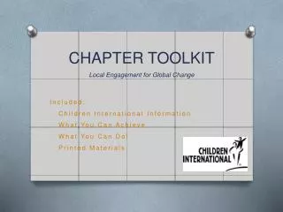 CHAPTER TOOLKIT Local Engagement for Global Change