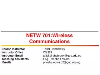 NETW 701:Wireless Communications