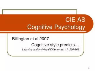 CIE AS Cognitive Psychology