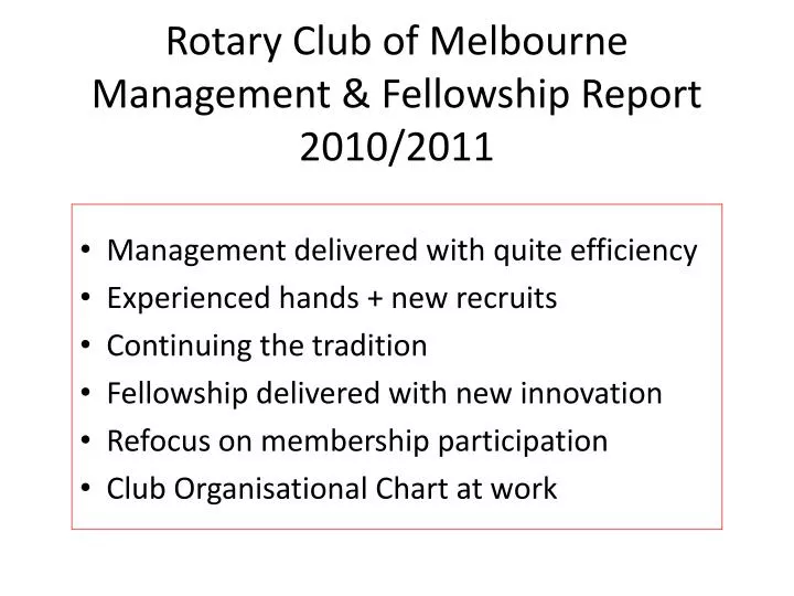 rotary club of melbourne management fellowship report 2010 2011