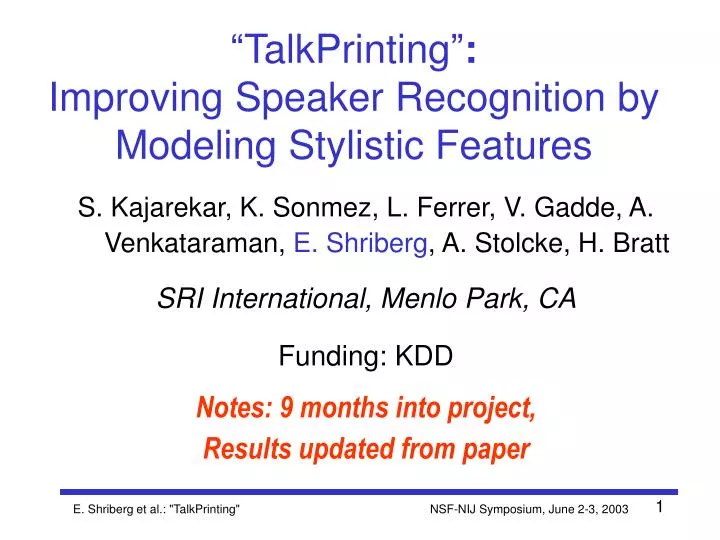 talkprinting improving speaker recognition by modeling stylistic features