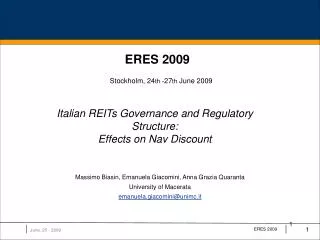Italian REITs Governance and Regulatory Structure: Effects on Nav Discount