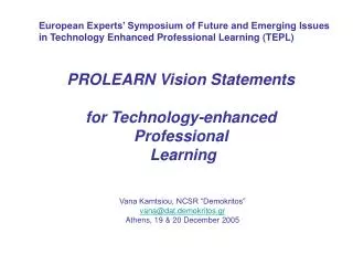 PROLEARN Vision Statements for Technology-enhanced Professional Learning