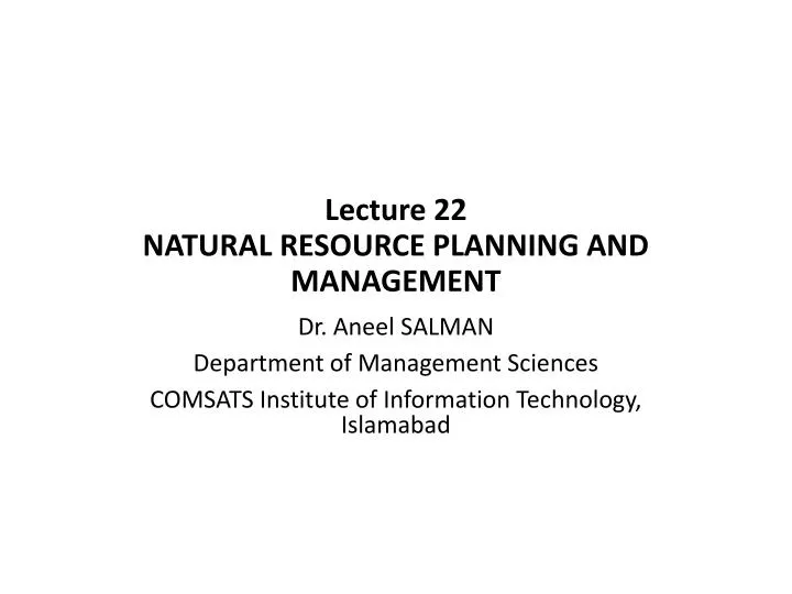 lecture 22 natural resource planning and management