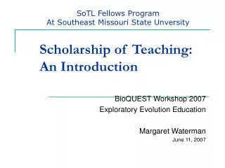 Scholarship of Teaching: An Introduction