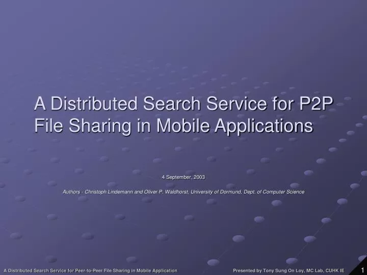 a distributed search service for p2p file sharing in mobile applications