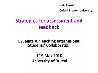 Strategies for assessment and feedback