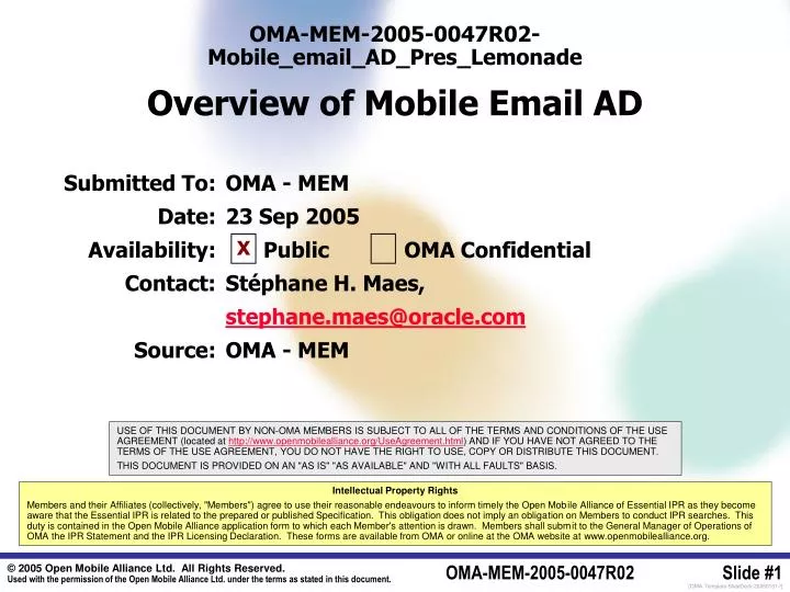 oma mem 2005 0047r02 mobile email ad pres lemonade overview of mobile email ad