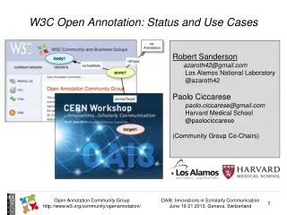 W3C Open Annotation: Status and Use Cases