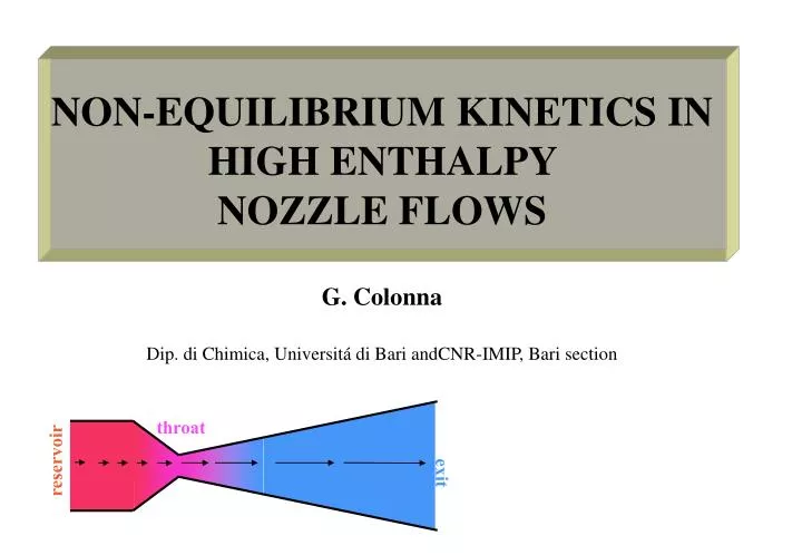 non equilibrium kinetics in high enthalpy nozzle flows