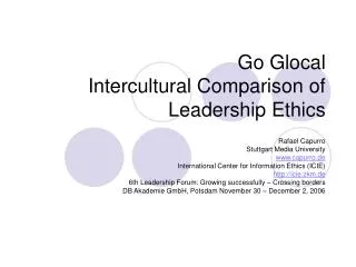 Go Glocal Intercultural Comparison of Leadership Ethics