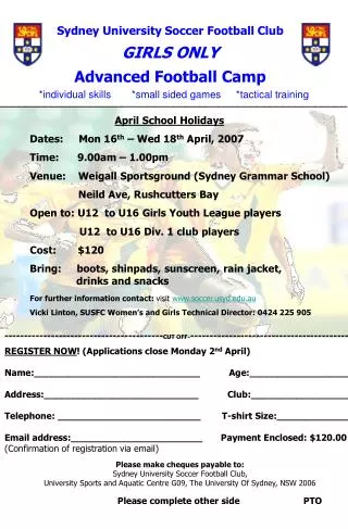 Sydney University Soccer Football Club GIRLS ONLY Advanced Football Camp