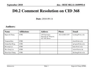 D0.2 Comment Resolution on CID 368