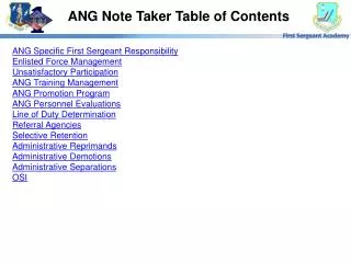 ANG Note Taker Table of Contents