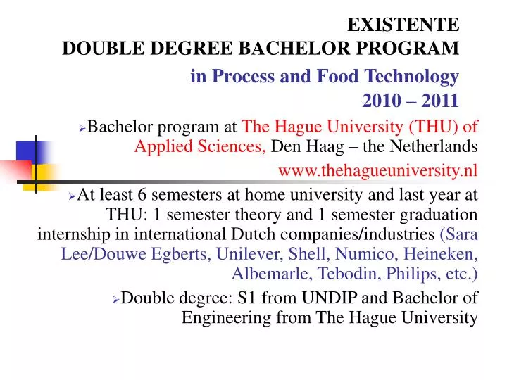 existente double degree bachelor program in process and food technology 2010 2011